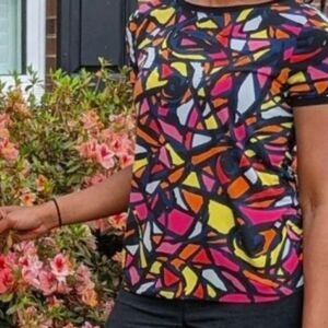 Anne Klein Stained Glass Button-Back Short Sleeve Top